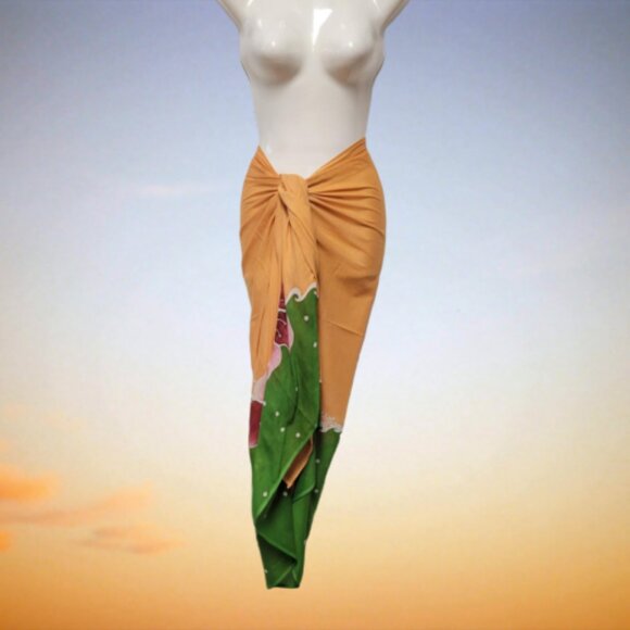 Cover Up Handpainted Cotton Batik Coverups Strapless Wrap Dress Home Accent - Picture 6 of 7